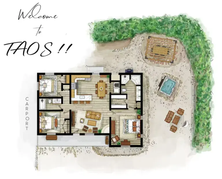 a colored floorplan for a vacation rental